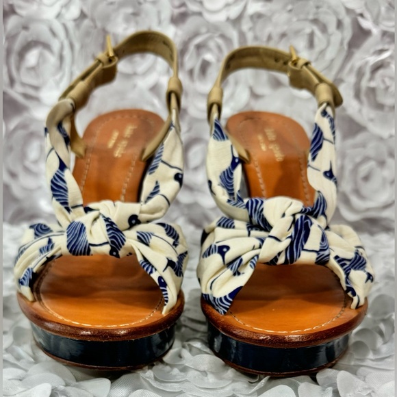 Kate Spade Sandpiper Wedge Platform Sandal Blue Birds Summer Tropical Size 8.5 - Picture 2 of 12